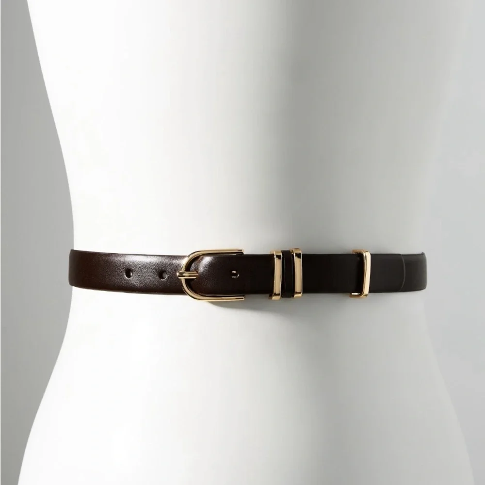 Anthropologie Basic Keeper Brown Leather Gold Tone Metal Belt Size Small NWT_6